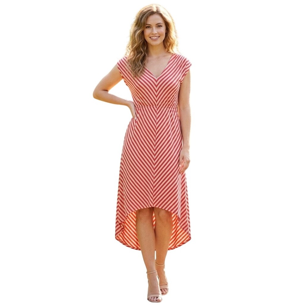 REMAIN Womens High Low Chevron Stripe Maxi Dress S Red Casual V-Neck Knit Beach